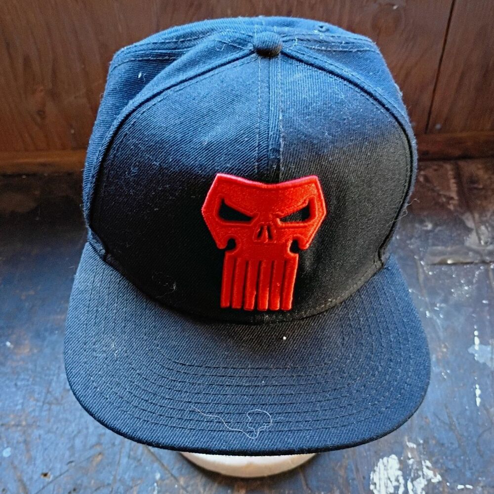 Marvel Punisher Snapback Baseball Cap Black Red Skull Logo Adjustable Men’s